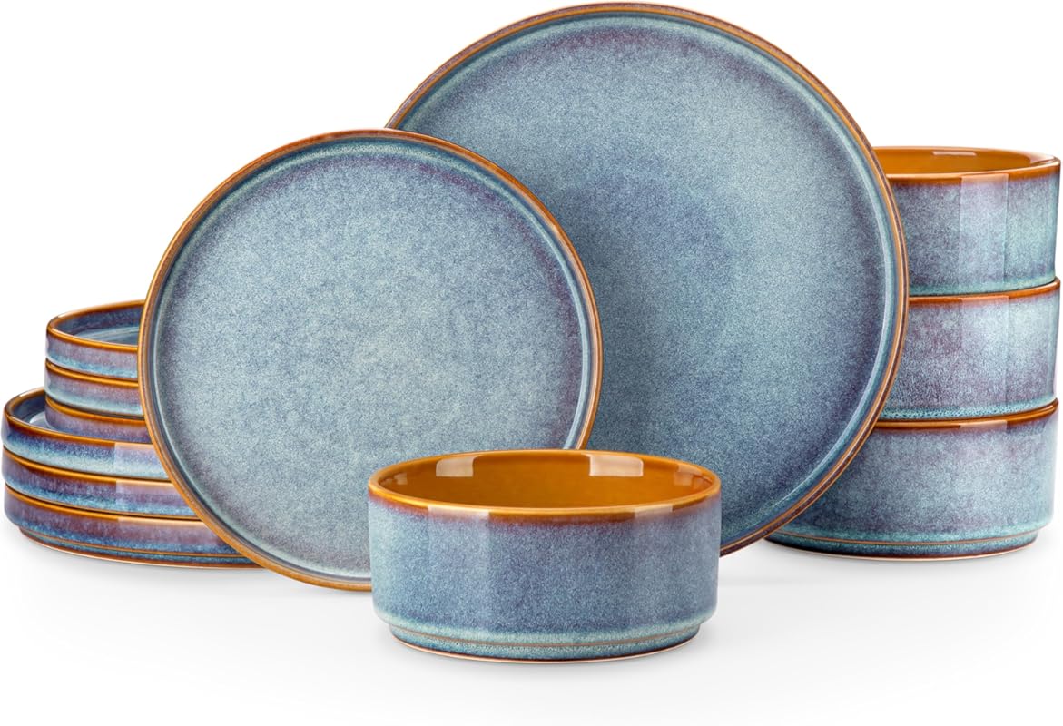 vancasso ONION 12-Piece Ceramic Dinnerware Set for 4, Reactive Glaze, 