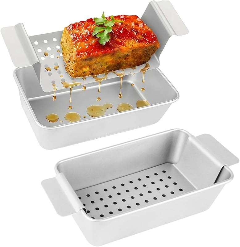 Nonstick Steel Meatloaf Pan with Drain Tray & Perforated Insert for He