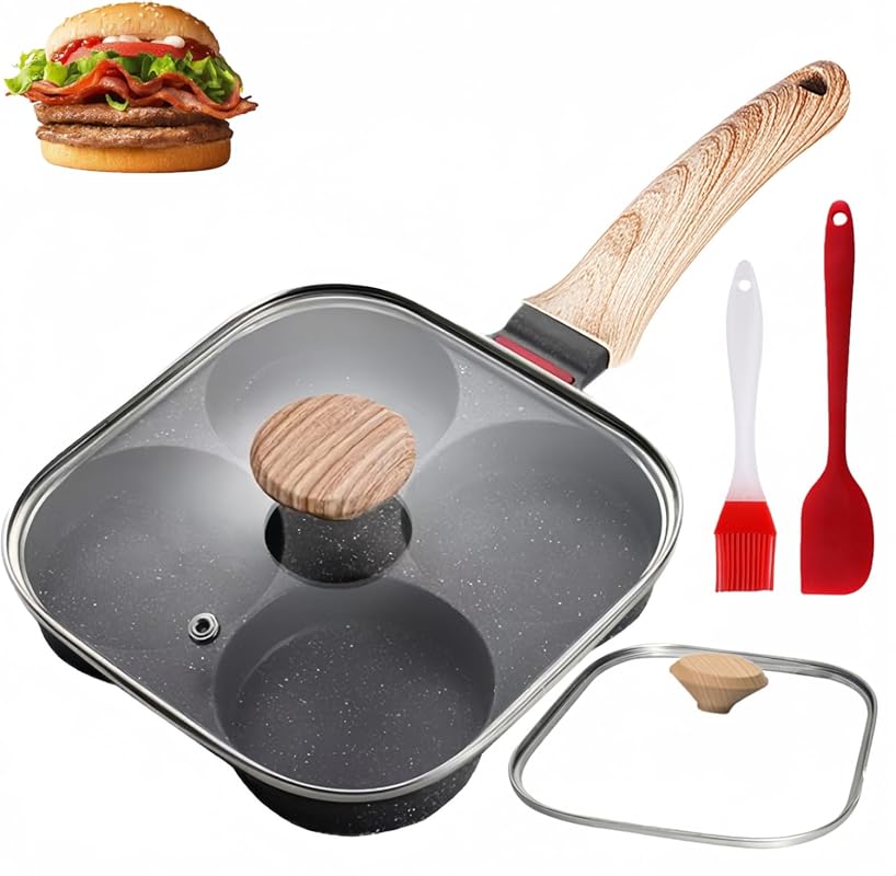 Versatile 4-Cup Nonstick Granite Egg Frying Pan with Lid