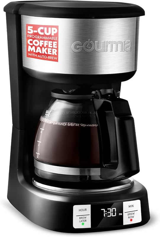 Gourmia 5-Cup Drip Coffee Maker, One-Touch Brew, Pause & Serve, Adjust