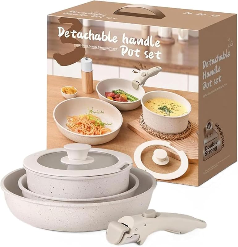 Aupekro 5-Piece Nonstick Ceramic Cookware Set with Detachable Handles 