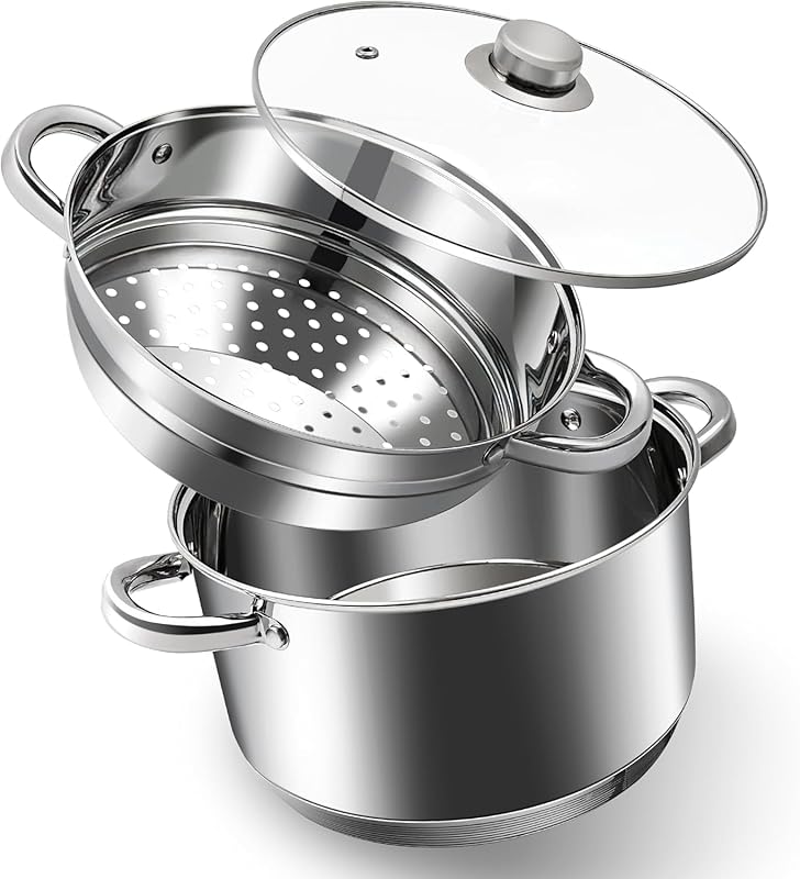 3-Piece 6 QT Stainless Steel Stock Pot & Steamer Set, Induction & Gas