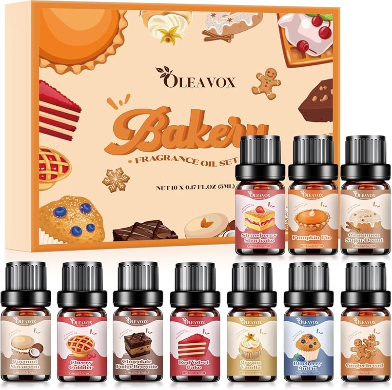 Premium Bakery Fragrance Oil Set 10x5ml: Pumpkin Pie, Vanilla & Ginger