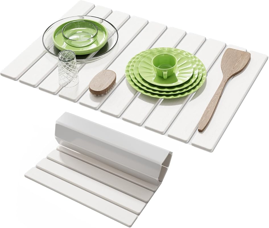 White Foldable Stone Dish Drying Mat 23.6"x15.3"