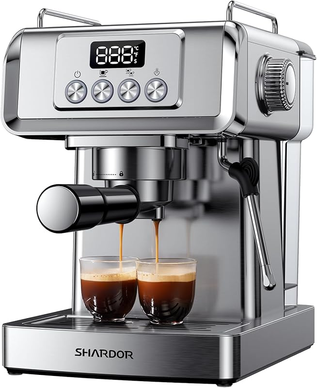 SHARDOR 20-Bar Espresso Machine with Built-in Steam Wand, Temp Display