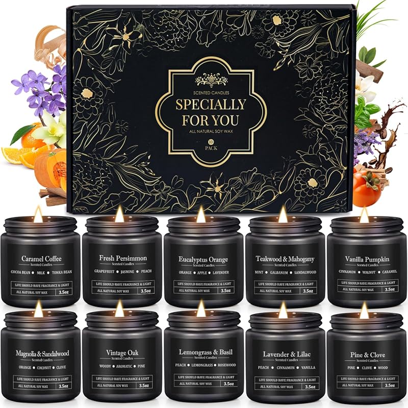 10-Pack Masculine Soy Scented Candles for Men, Aromatherapy Gifts: Woo