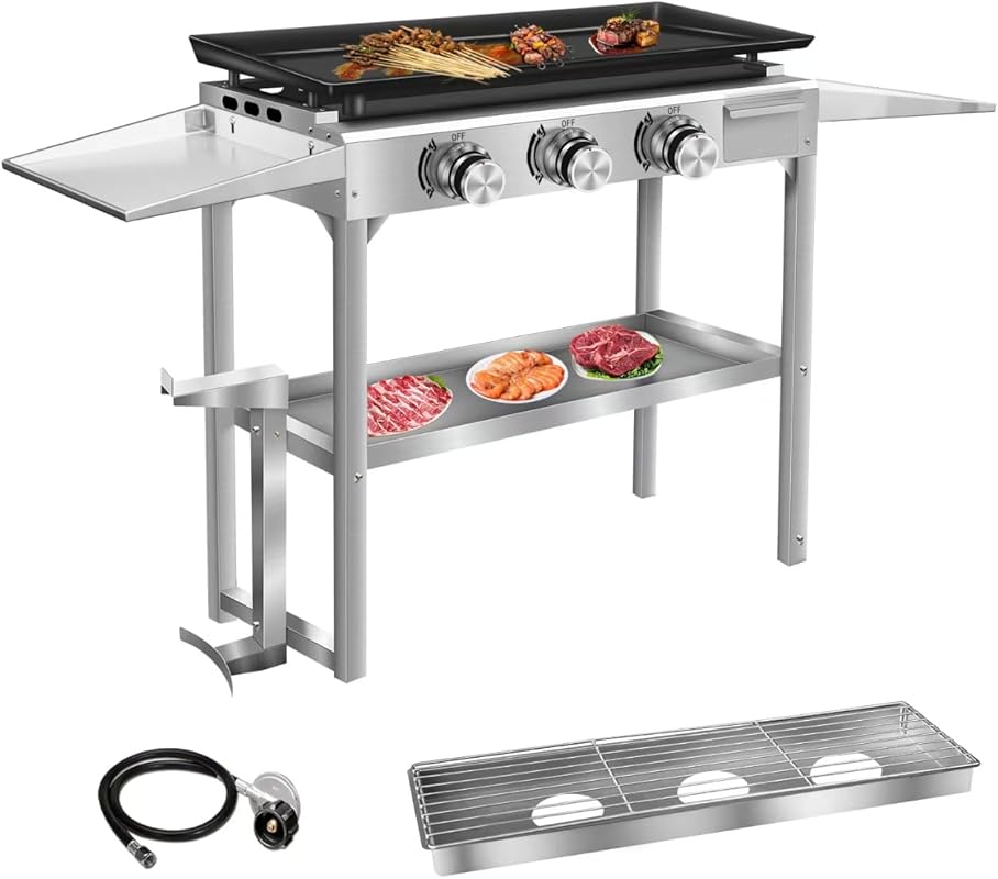 Li Zhen 3-Burner Propane Gas BBQ Grill & Griddle Combo, Stainless Stee