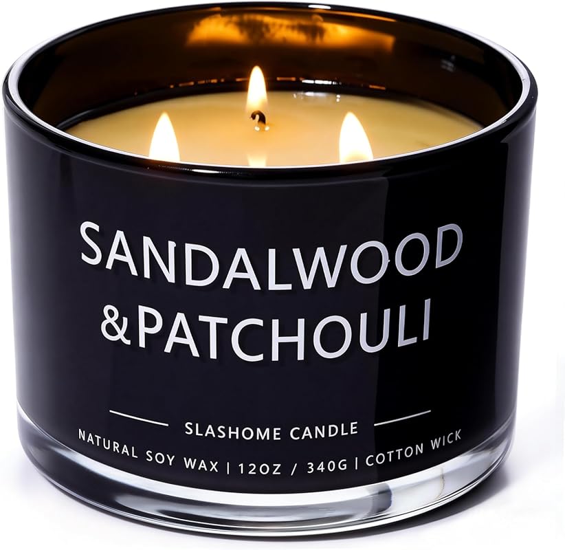 Luxury Patchouli & Amber Scented 3-Wick Soy Candle, 12 Oz, 60+ Hour Cl