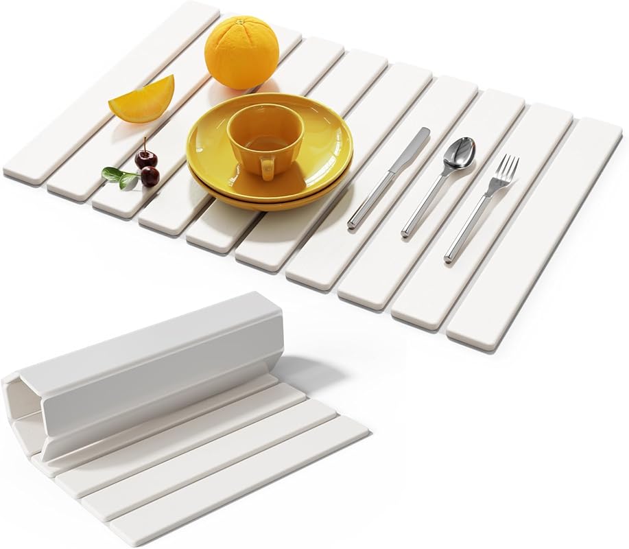 White Foldable Stone Dish Drying Mat 23.6"x15.3"