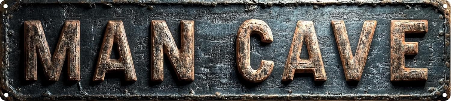 Vintage Retro Metal Tin MAN CAVE Sign Plaque 4x16 Inch