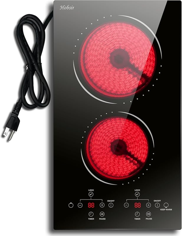 Hobsir 2 Burner Electric Cooktop 110V, 2000W Plug-in Ceramic Stove Top