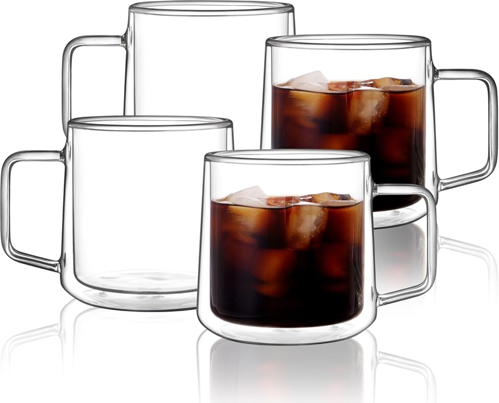 CNGLASS 15oz Double Walled Glass Coffee Mugs, Large Insulated Clear Cu