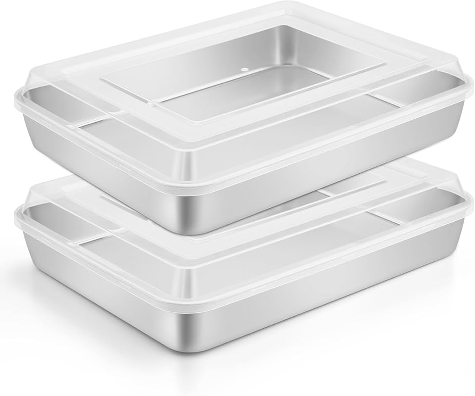 Leonyo Set of 2 Stainless Steel 12x9 Inch Rectangular Baking Pans with