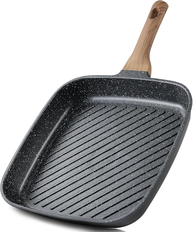 CAROTE 11 Inch Square Nonstick Grill Pan for Steak, Granite Coating, I