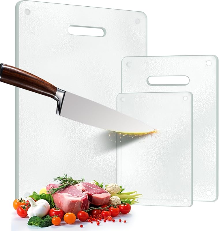 3-Pack Clear Tempered Glass Cutting Board Set with Handles, Scratch Re