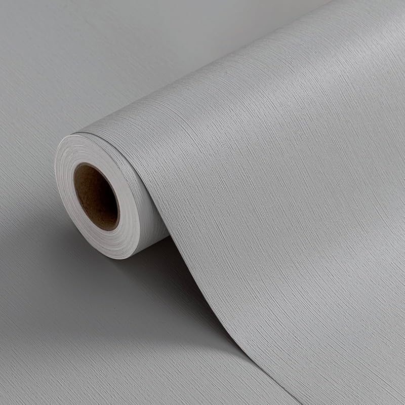 FUKU MON Light Gray Peel and Stick Wallpaper: Thick Textured Vinyl Fil