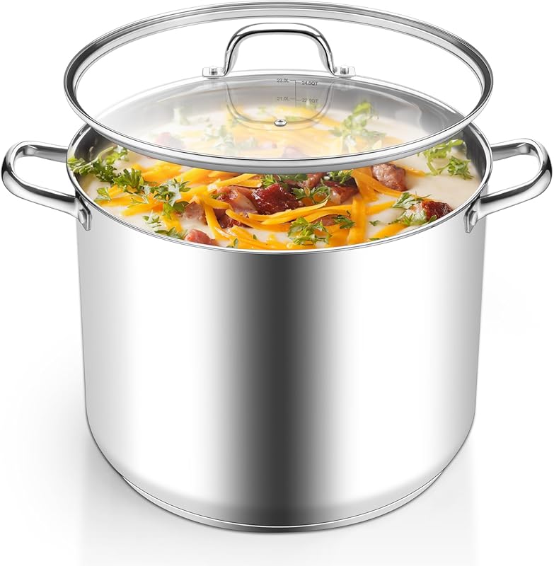 Homikit 24-Quart Stainless Steel Stock Pot with Lid, Tri-Ply Bottom fo