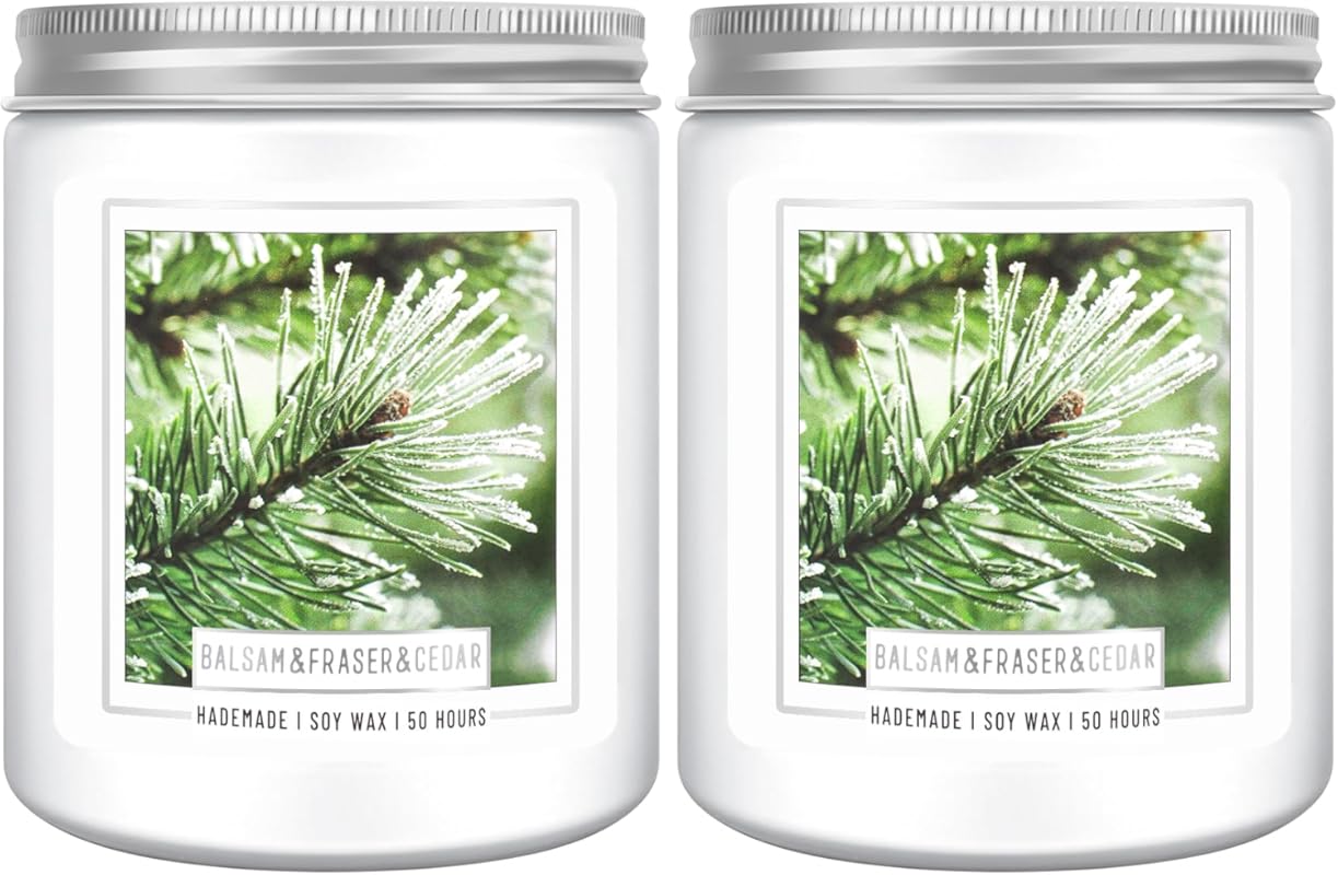 Homsolver 2-Pack Balsam Fir Pine Christmas Jar Candle, 50+ Hour Burn T