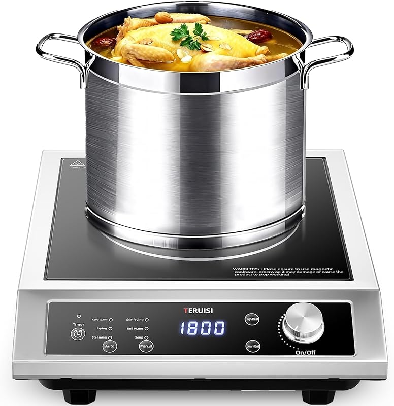 Portable Commercial 1800W Induction Cooktop Burner, Stainless Steel wi