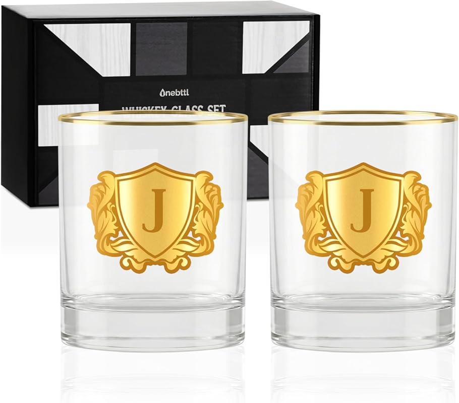 Onebttl Personalized Whiskey Glasses Set of 2 for Men, Custom Alcohol 