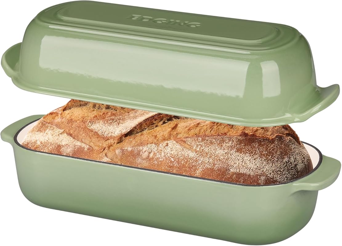 Enameled Cast Iron Loaf Pan with Lid, 12.5x5.5 Inch, 5QT for Sourdough