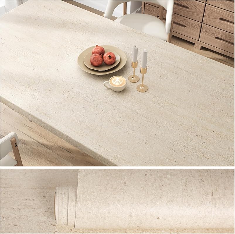 VEELIKE 15.7"x118" Matte Cream Beige Granite Contact Paper – Thick, Wa