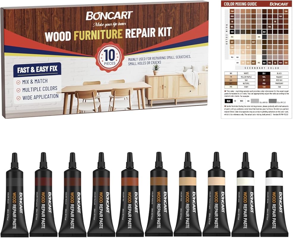 10-Color Wood Furniture Repair Kit & Touch-up Fillers for Scratches, C