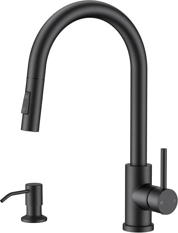 FORIOUS Black Pull Down Kitchen Faucet, Single Handle, Single Hole, So
