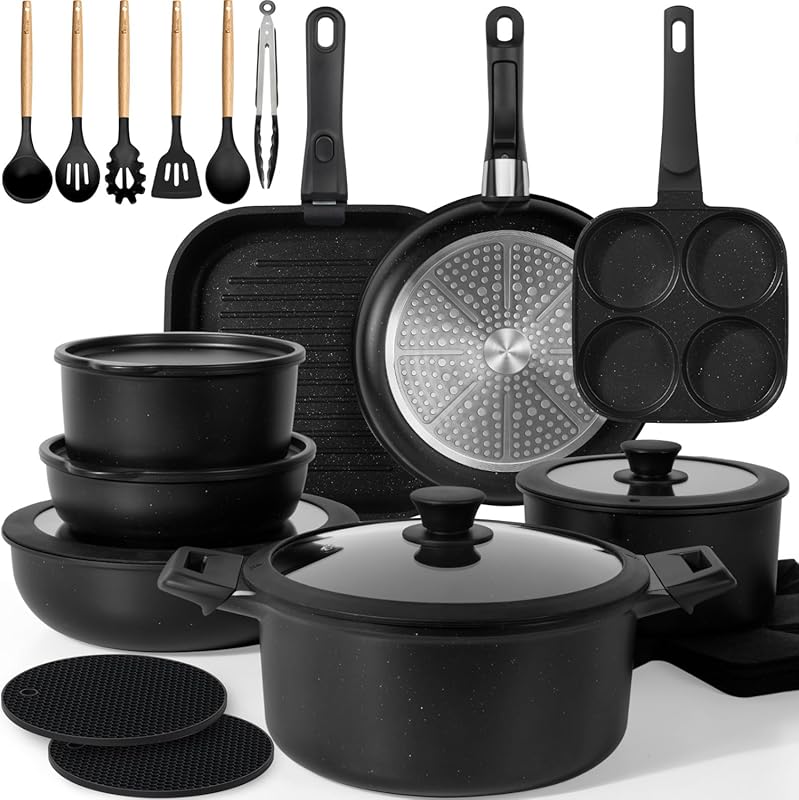 KIKCOIN 30-Piece Nonstick Cookware Set, Detachable Handle, Induction, 