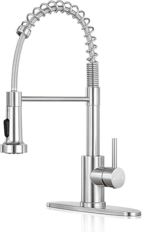 Commercial Kitchen Faucet with Pull Down Sprayer, Single Handle Brushe