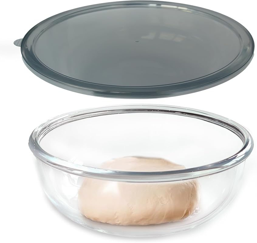 Large 6.3 Qt Clear Glass Mixing Bowl with Lid for Sourdough, Salad & S