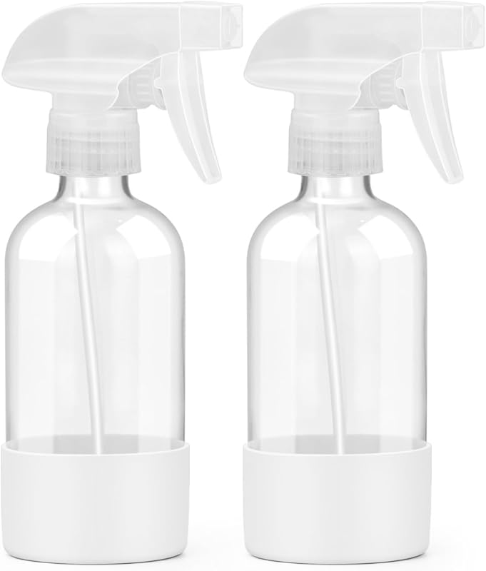 2-Pack 8oz Glass Spray Bottles with Silicone Sleeve & Adjustable Nozzl