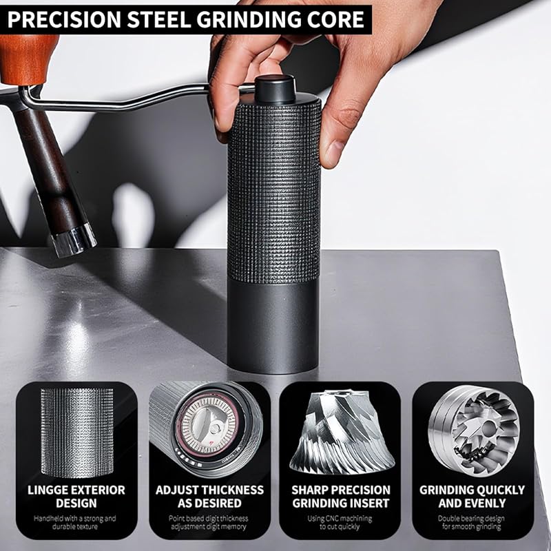 Portable Manual Coffee Grinder with Adjustable Settings, Stainless Ste