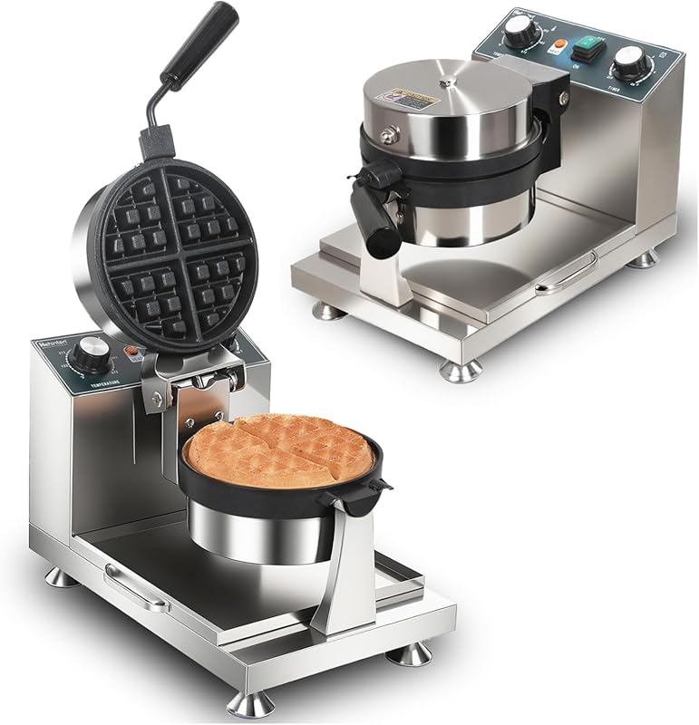 Hehinton Commercial Belgian Waffle Maker, 1300W 180° Rotatable Round N