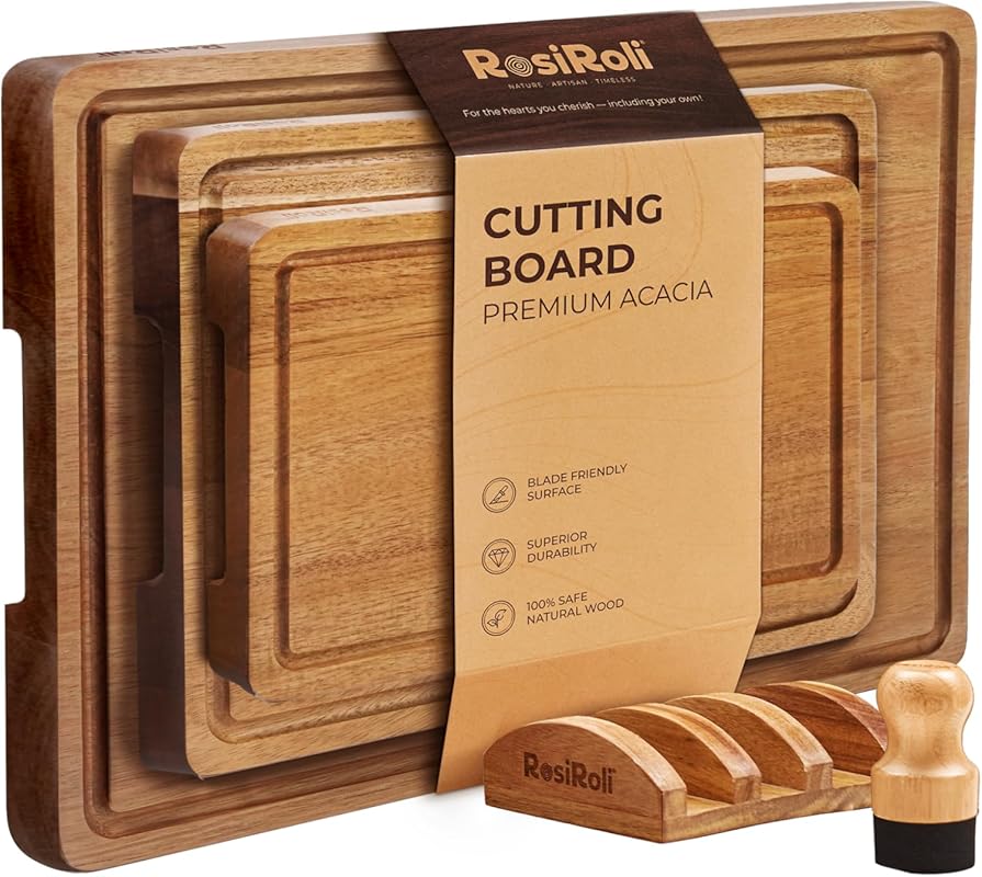 Durable Acacia Wood Cutting Board Set of 3, 1