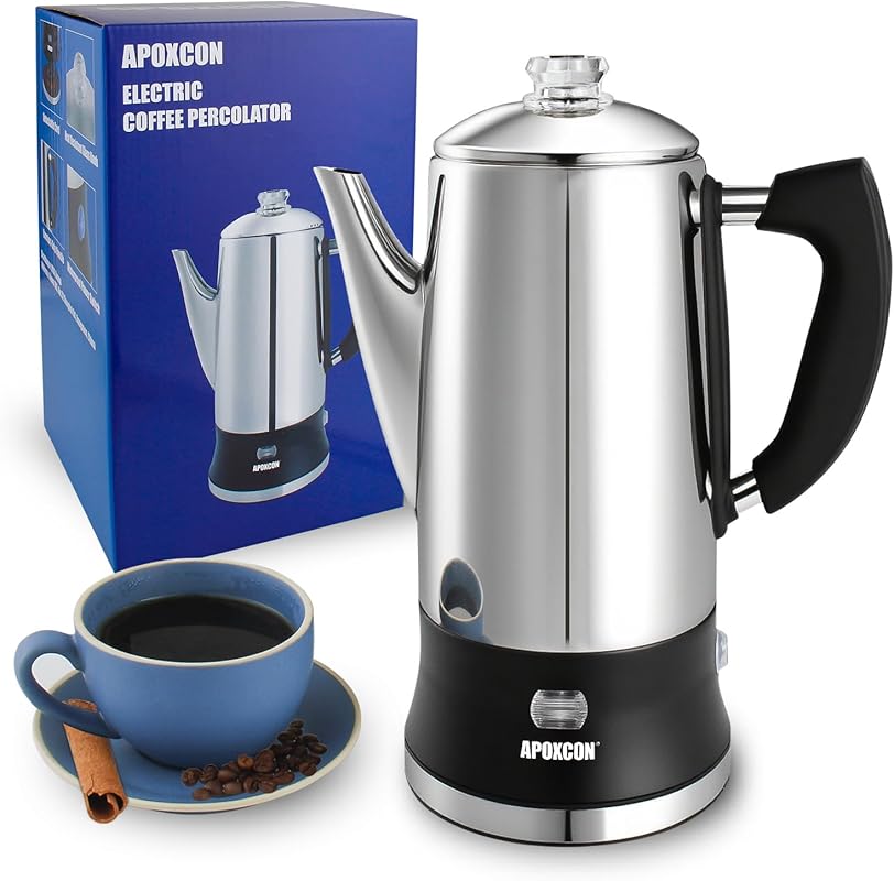 12-Cup Electric Coffee Percolator, Stainless Steel, Cordless Serve, Ke