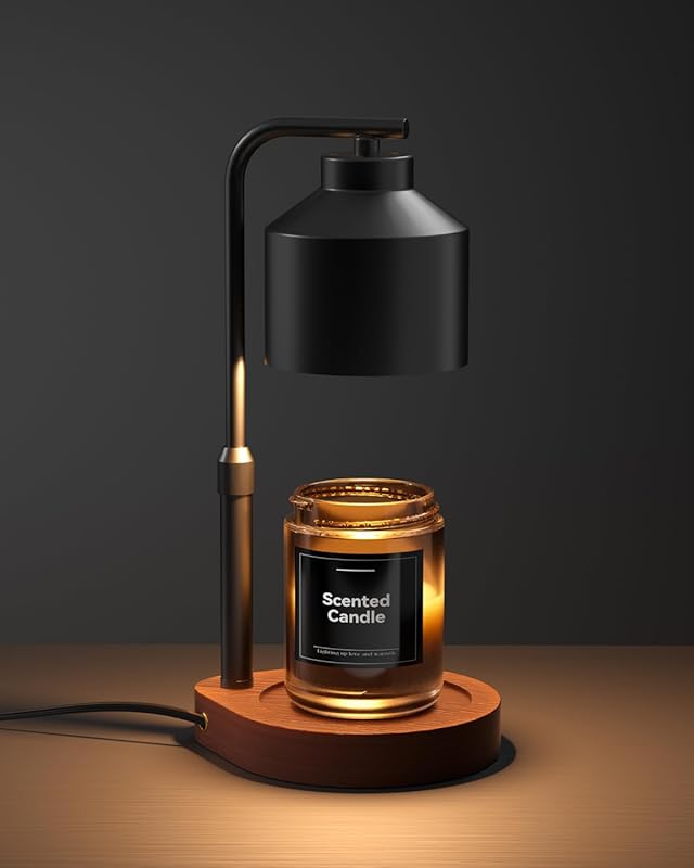 Black Candle Warmer Lamp: Dimmable, Timer, Adjustable Height, 2 Bulbs