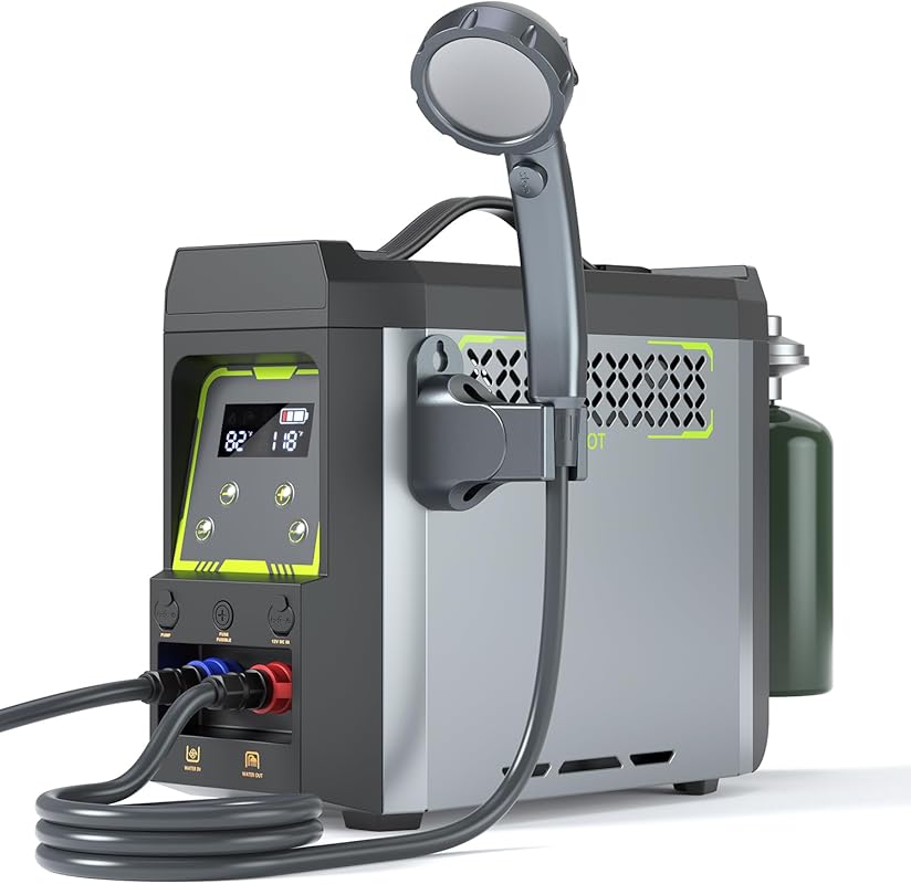 Portable Propane Water Heater with Shower Pump, Instant Hot, 20,000 BT