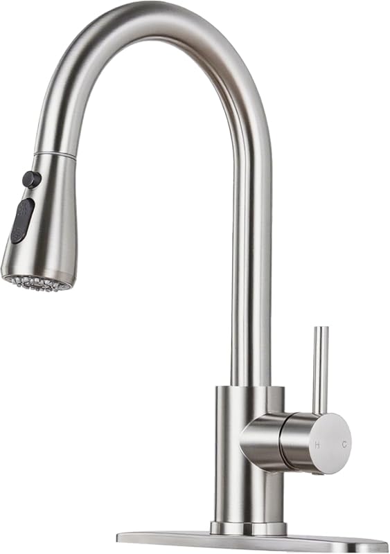 Brushed Nickel Kitchen Faucet with Pull Down Sprayer, Single Handle Hi