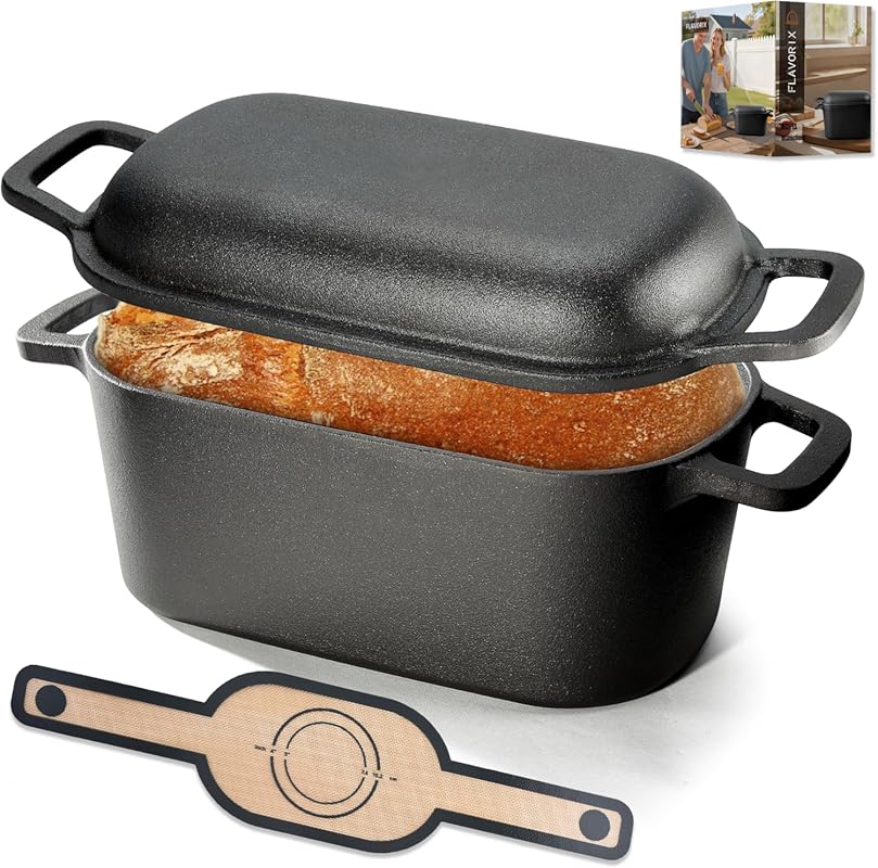Pre-seasoned Oval Cast Iron Dutch Oven, 3.6Qt Sourdough Bread Baking P