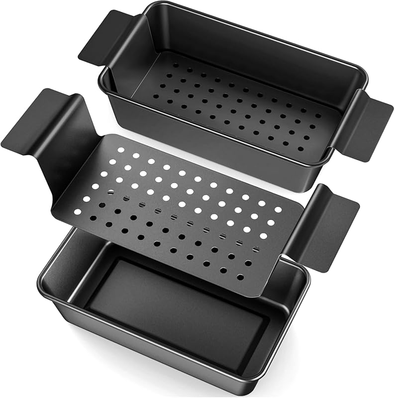 2 Pack 9.4x5.5 Inch Non-Stick Meatloaf Pan Set with Drain Tray for Bak