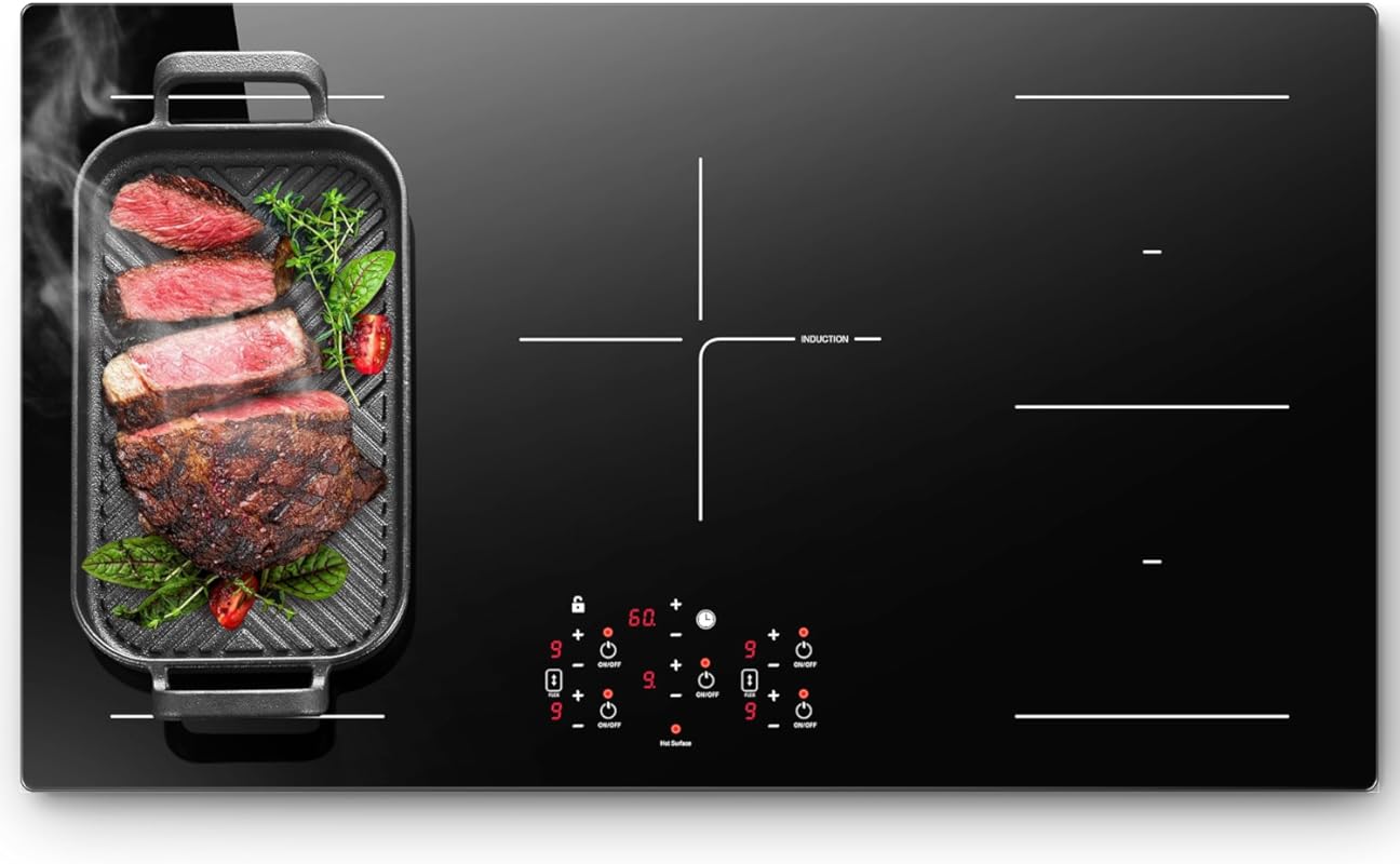 36 Inch Built-In Induction Cooktop, 5 Burners, Double Bridge, Booster,