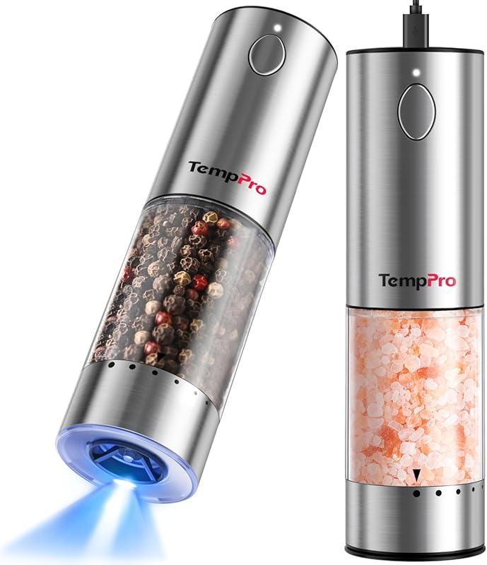 TempPro 100ml Rechargeable Electric Salt & Pepper Grinder Set, Automat