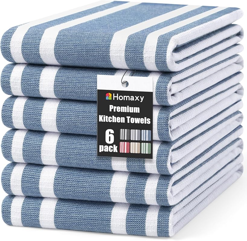 Homaxy Premium Large Cotton Kitchen Hand Towels – Stripe & Terry, 380 
