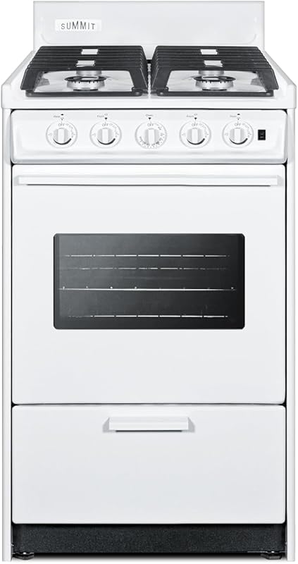 Summit 20-inch Natural Gas Range WTM1107ISW: 4 Burners, 2.46 cu.ft Ove