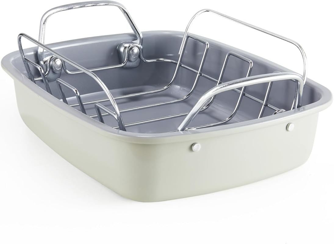 KITESSENSU Large 25 LB Nonstick Carbon Steel Roasting Pan with Rack, H