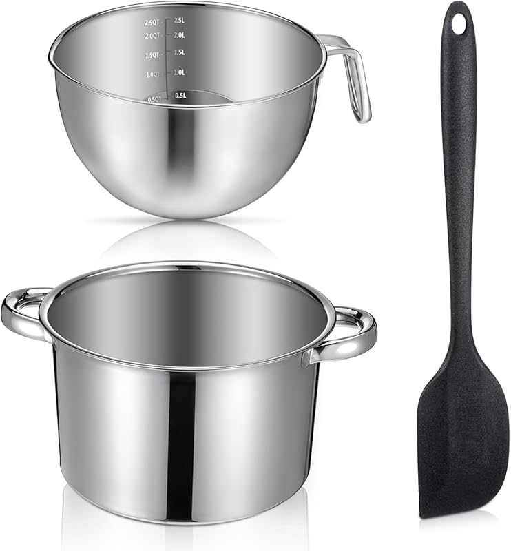 3-Piece Induction Safe Double Boiler Melting Pot Set for Chocolate, Ca