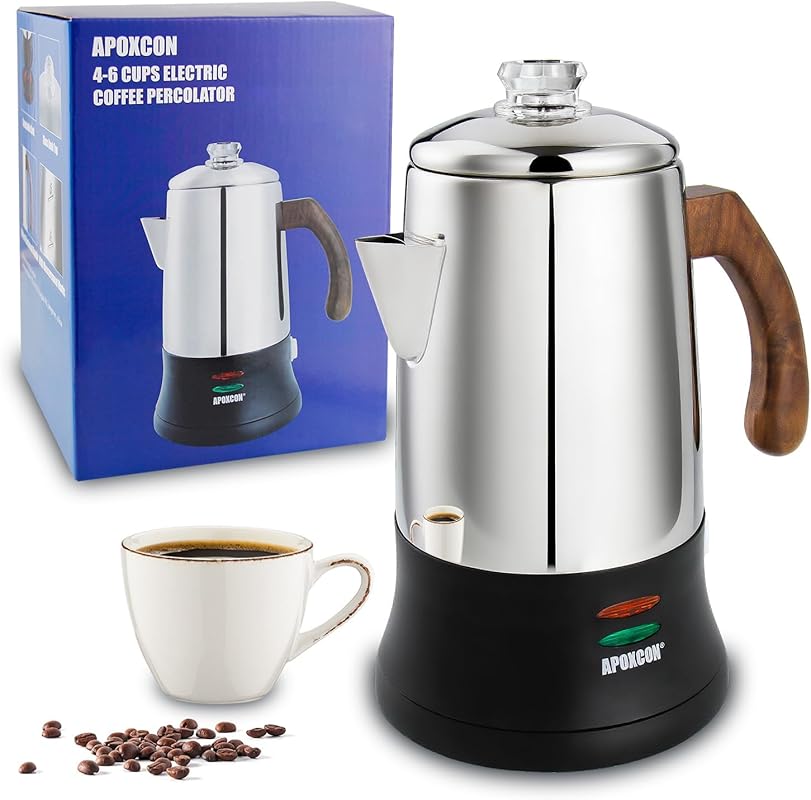 6-Cup Electric Stainless Steel Coffee Percolator with Glass Knob, Keep