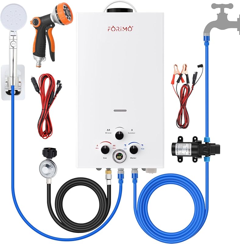 Portable Propane Tankless Water Heater 2.64 GPM with 2 GPM Pump, Insta