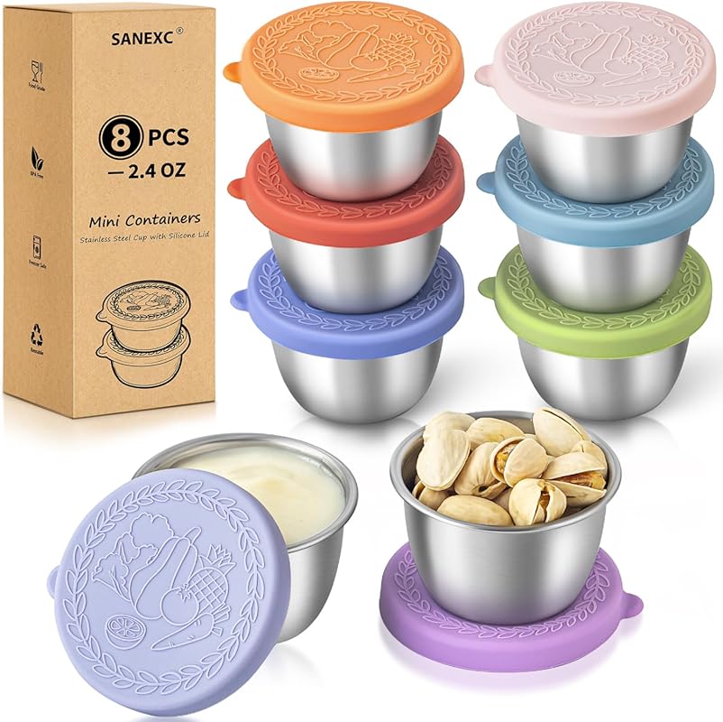 8 Pack Leakproof Stainless Steel Salad Dressing Containers To Go, 2.4o